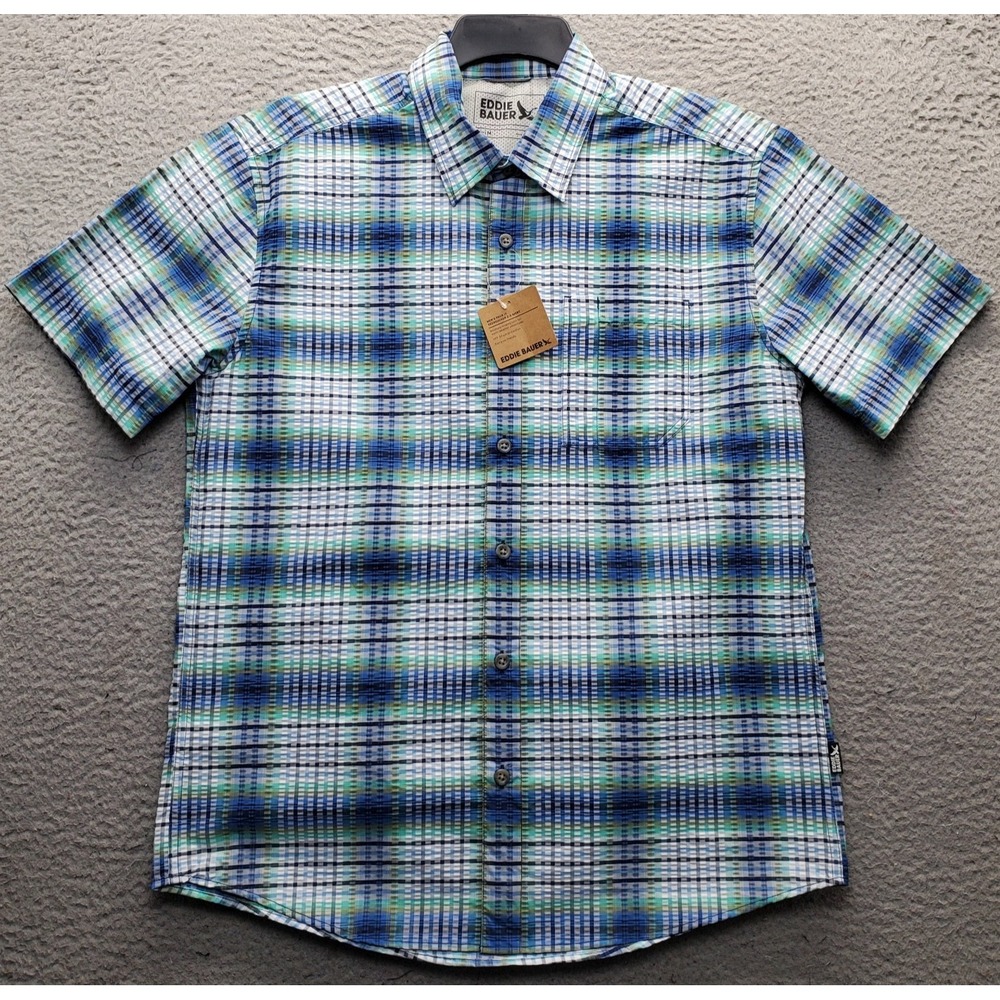 Eddie Bauer Pack It 2.0 Seersucker Shirt Mens M Multi Plaid Collar Button-Up